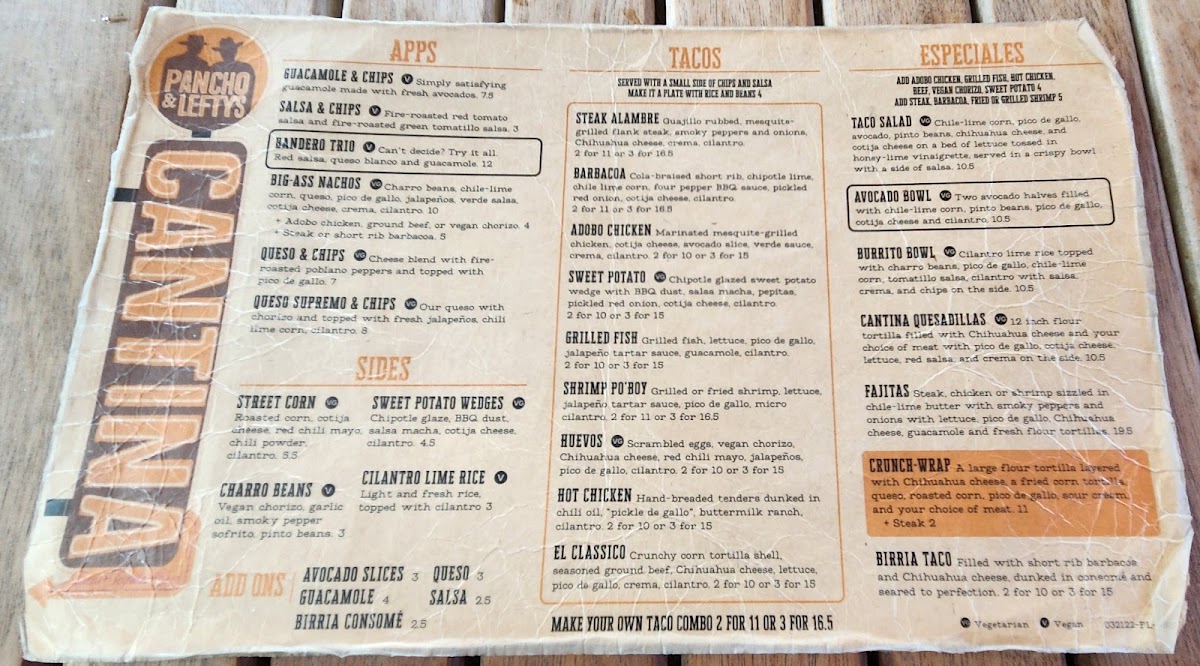 Menu Pancho And Lefty's Cantina-3