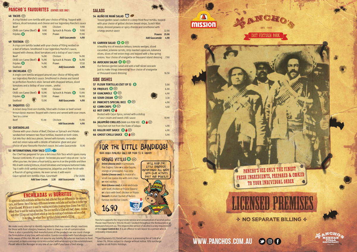 Menu Pancho's Mexican Villa Restaurant - East Vic Park-2