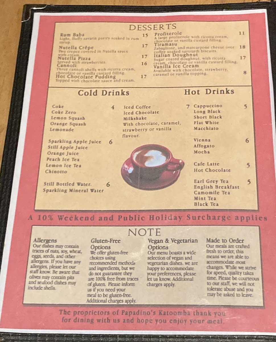 Menu Papadino's Katoomba-5