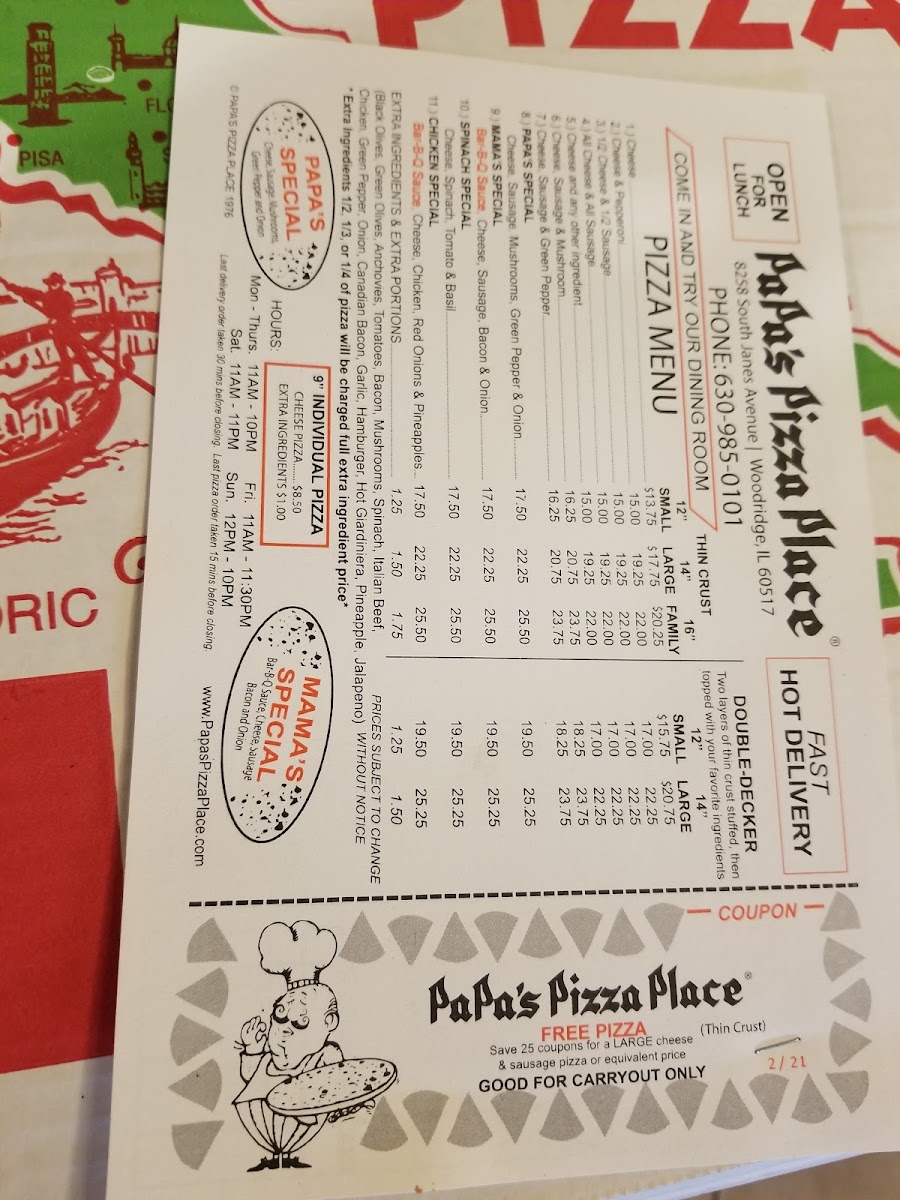 Menu Papa's Pizza Place-8