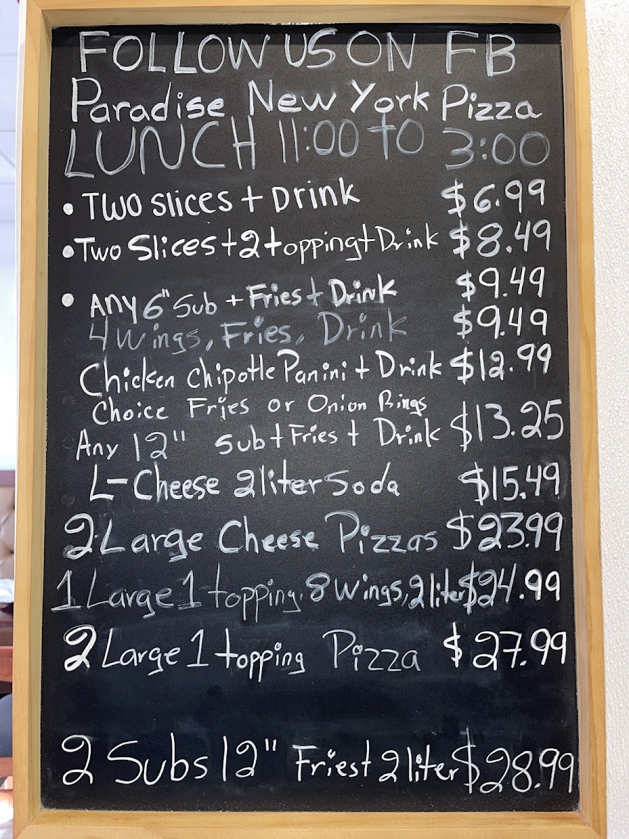 Menu Paradise Ny Style Pizza & Italian Restaurant-1