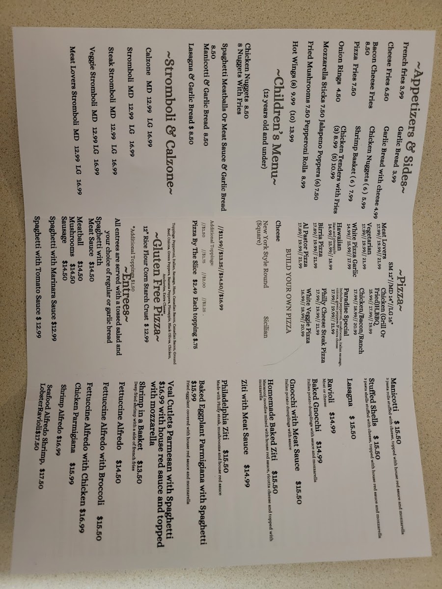 Menu Paradise Ny Style Pizza & Italian Restaurant-7