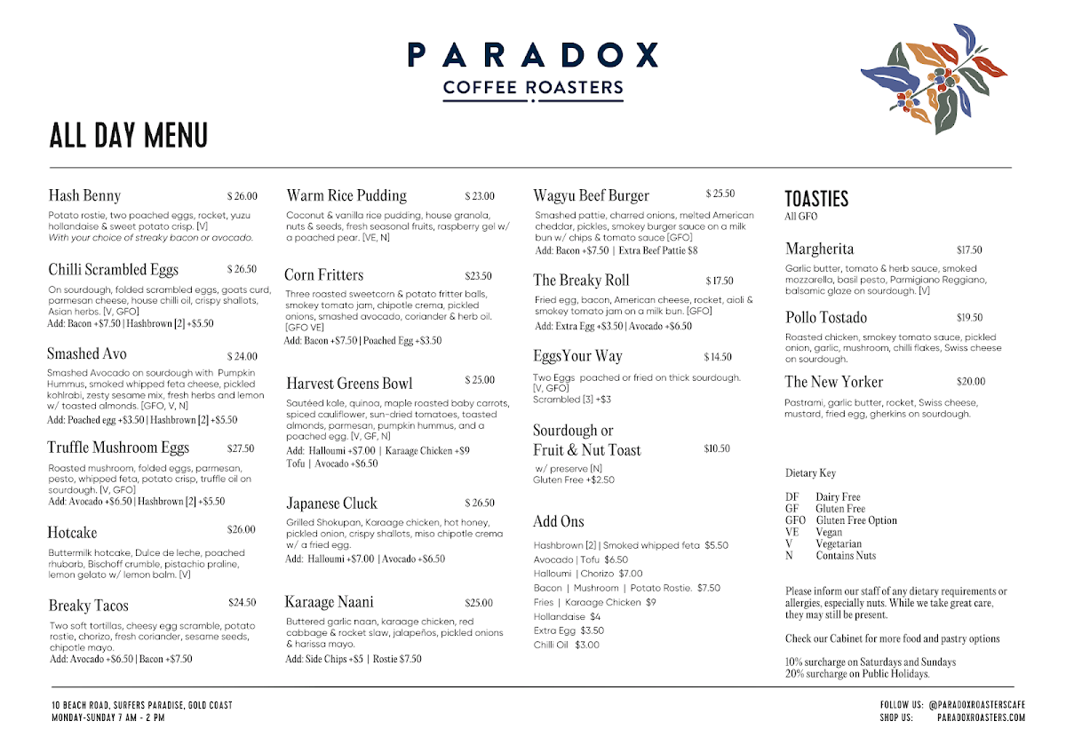 Menu Paradox Coffee Roasters Cafe-2