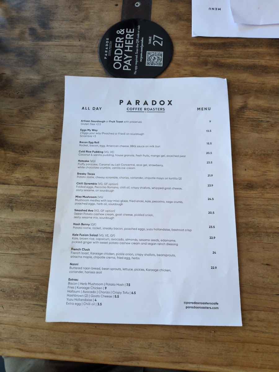 Menu Paradox Coffee Roasters Cafe-5