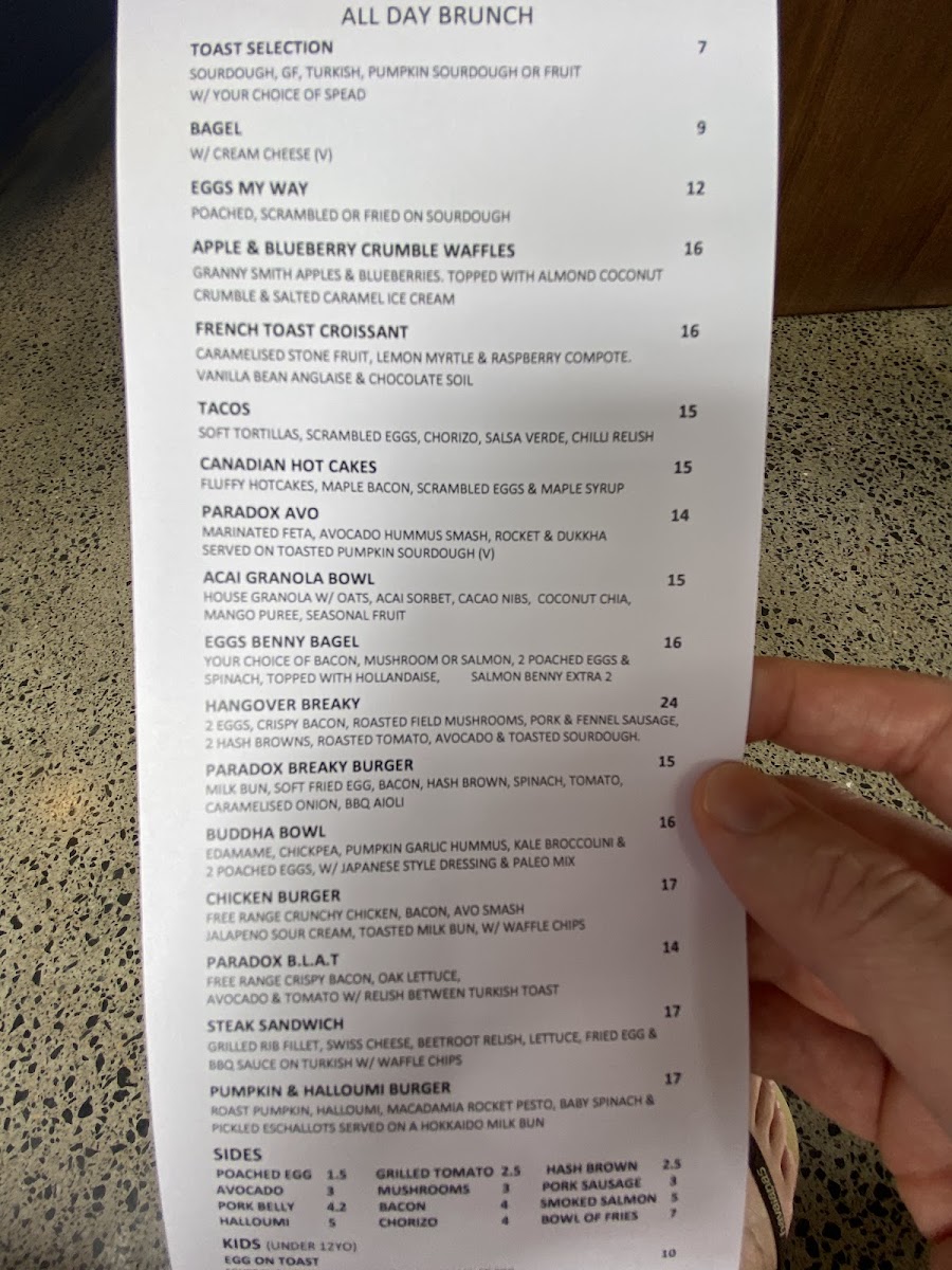 Menu Paradox Coffee Roasters Cafe-7