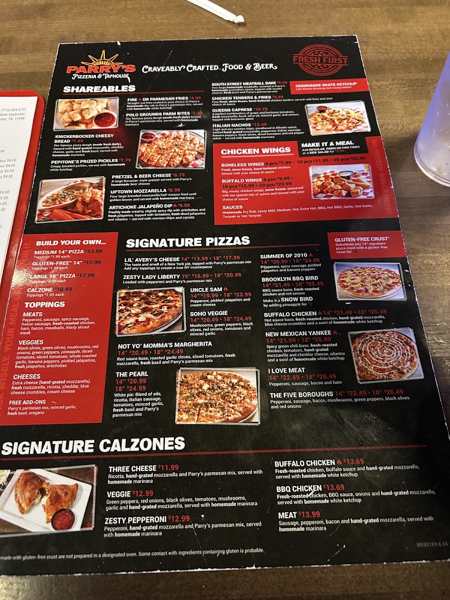 Menu Parry's Pizzeria & Taphouse-1