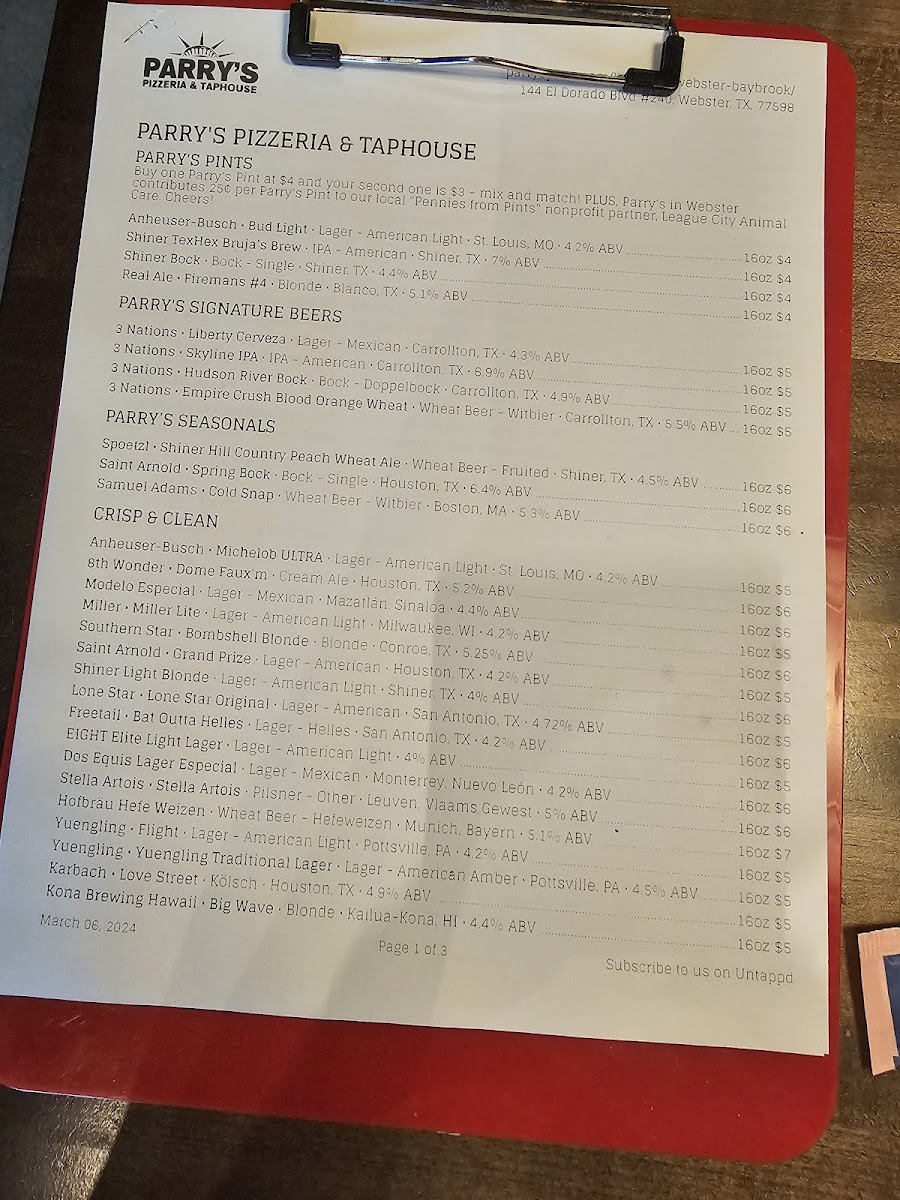 Menu Parry's Pizzeria & Taphouse-10