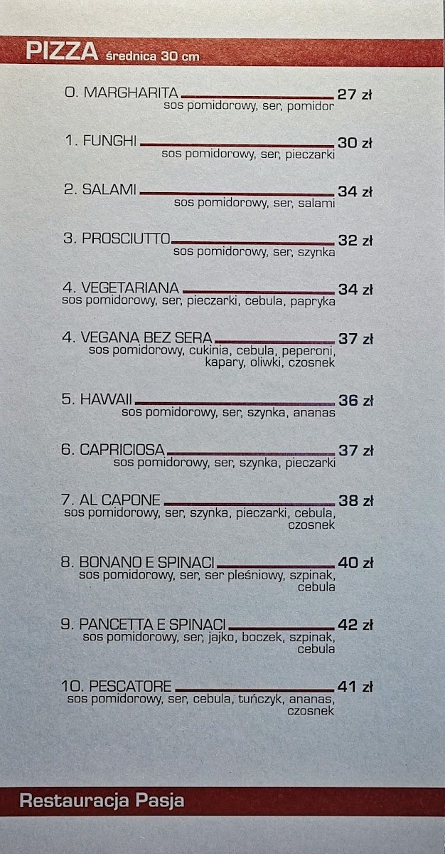 Menu Pasja. Restauracja-1