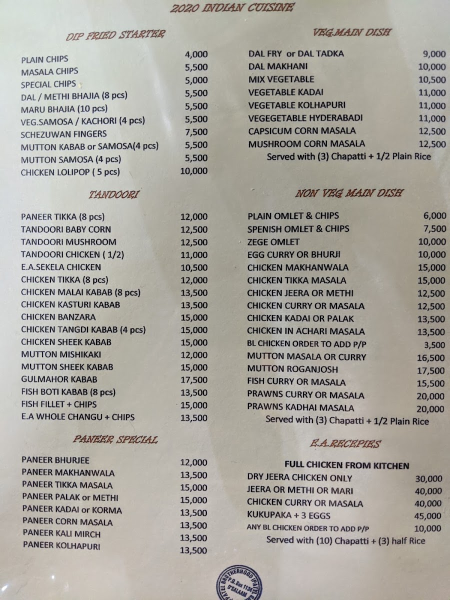 Menu Patel Brotherhood Dar Es Salaam ( The Clay Pot )-10
