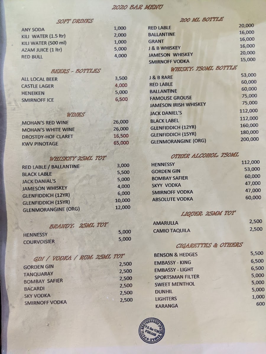 Menu Patel Brotherhood Dar Es Salaam ( The Clay Pot )-8