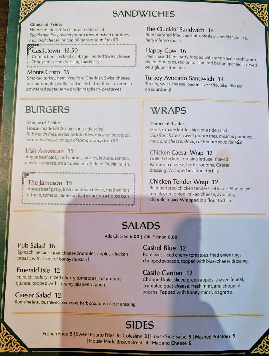Menu Patrick Kennedy's Irish Pub-1