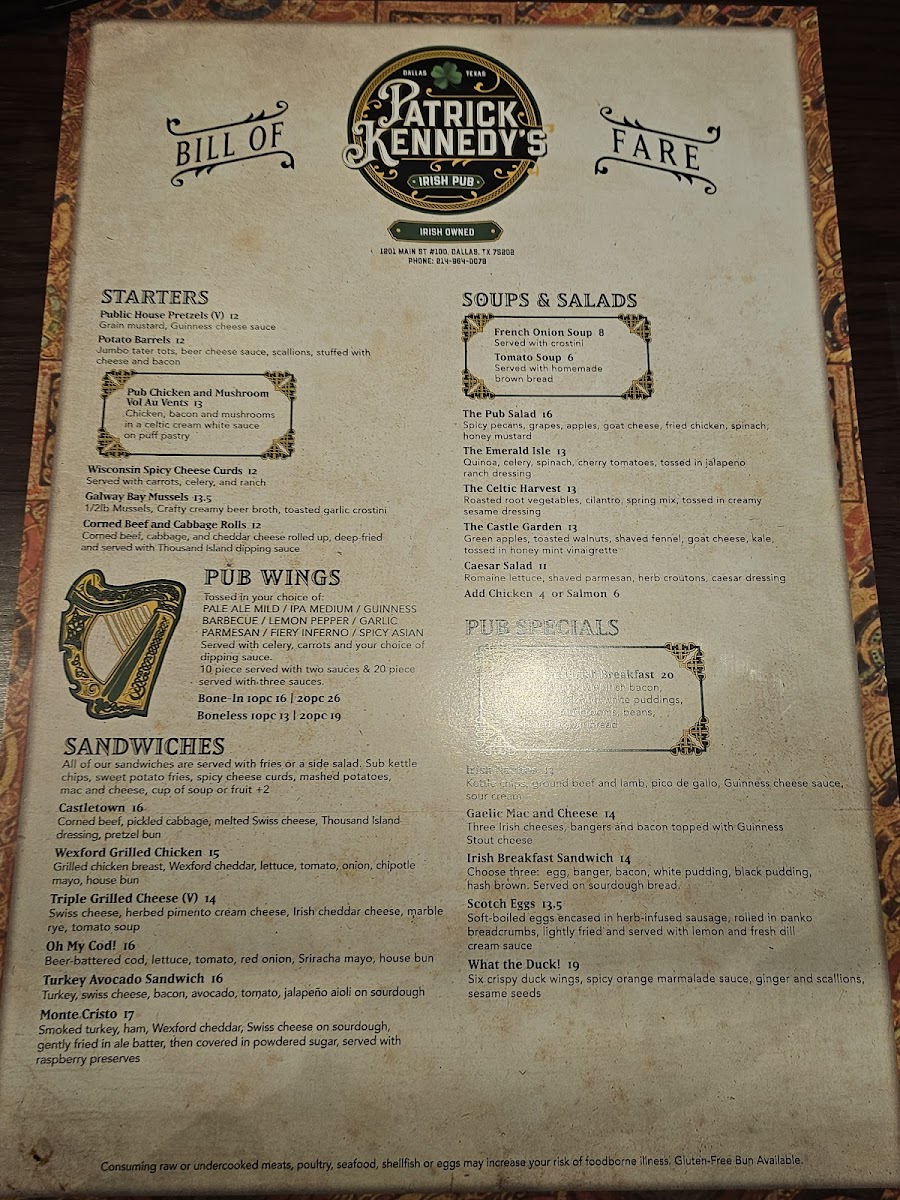 Menu Patrick Kennedy's Irish Pub-8