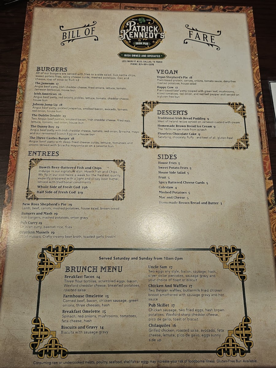 Menu Patrick Kennedy's Irish Pub-9