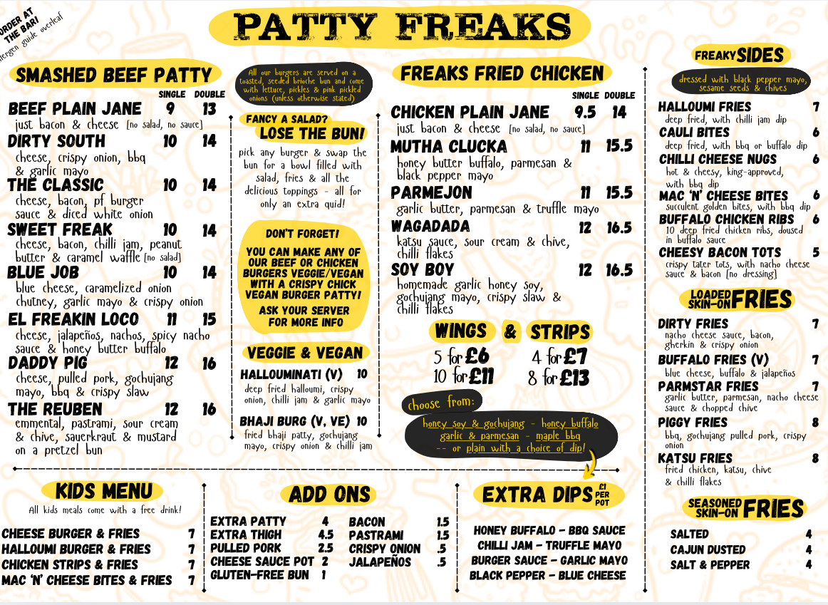 Menu Patty Freaks Lichfield-1