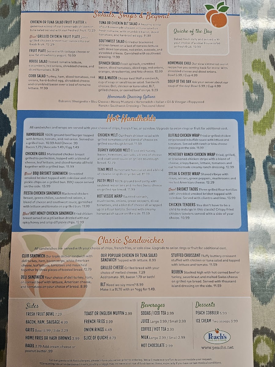 Menu Peach's Restaurants - Sr64 E-2