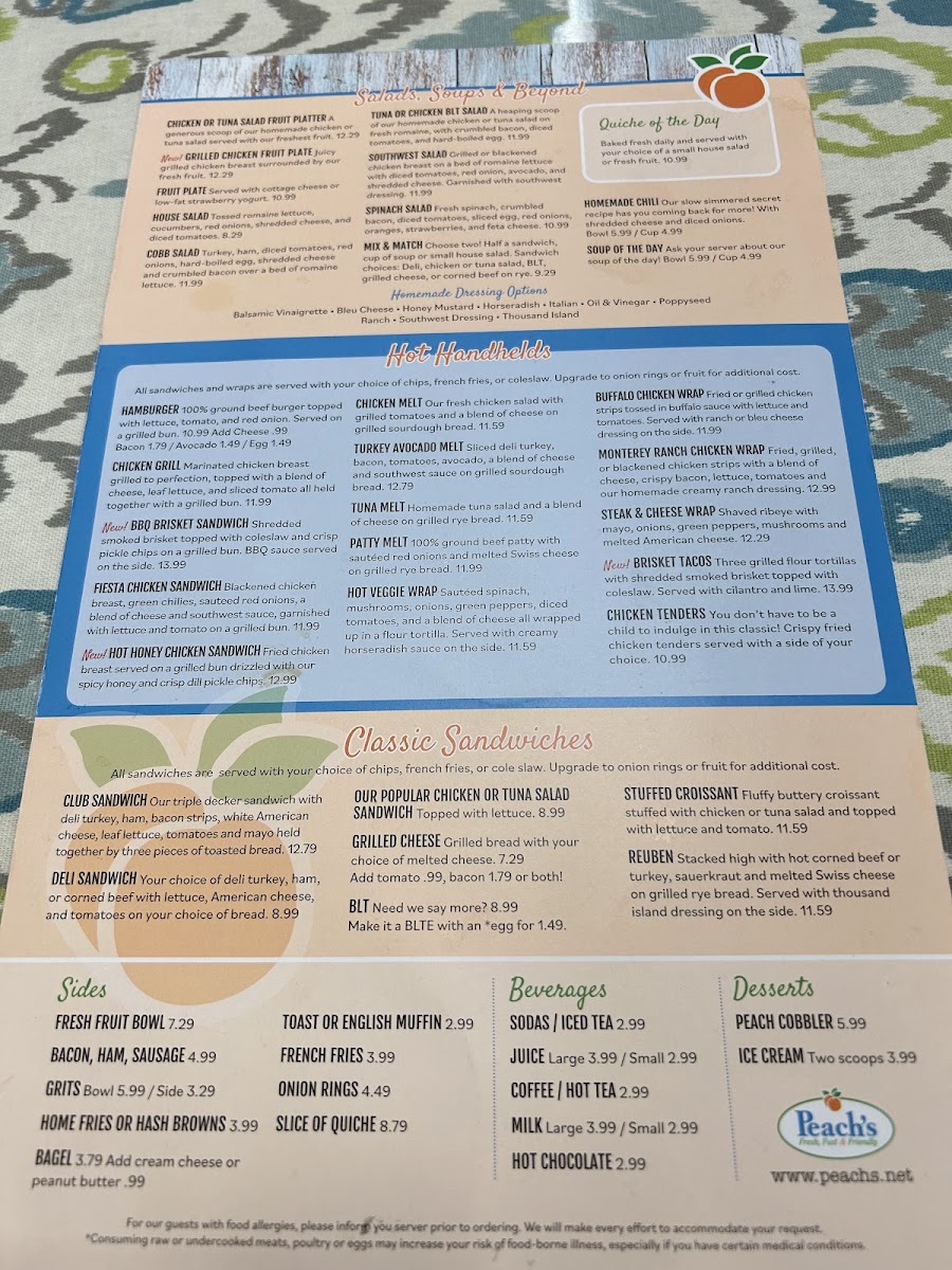 Menu Peach's Restaurants - Sr64 E-4