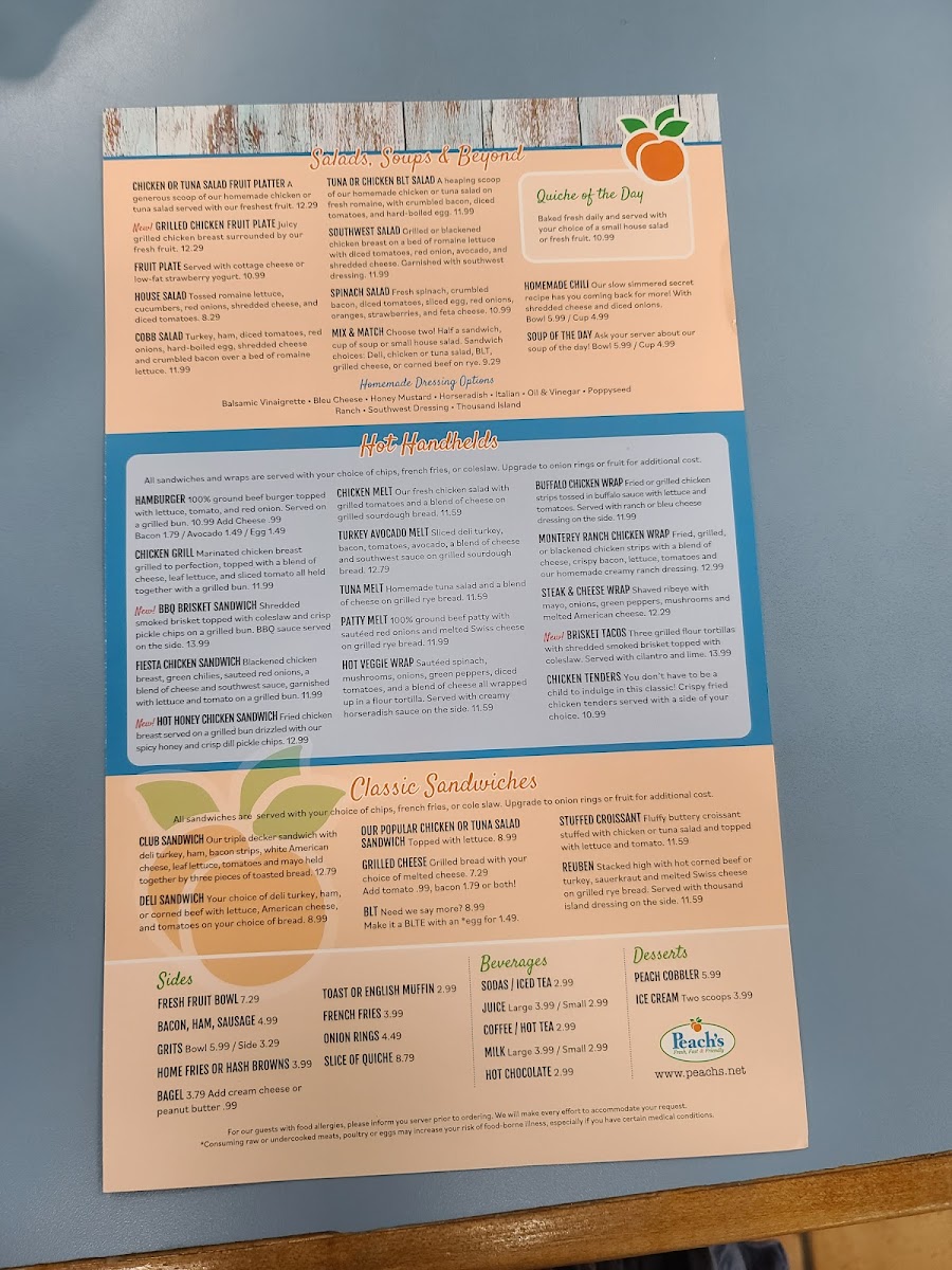 Menu Peach's Restaurants - Sr64 E-6