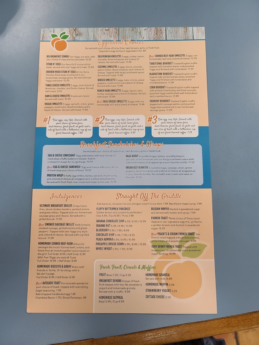 Menu Peach's Restaurants - Sr64 E-8