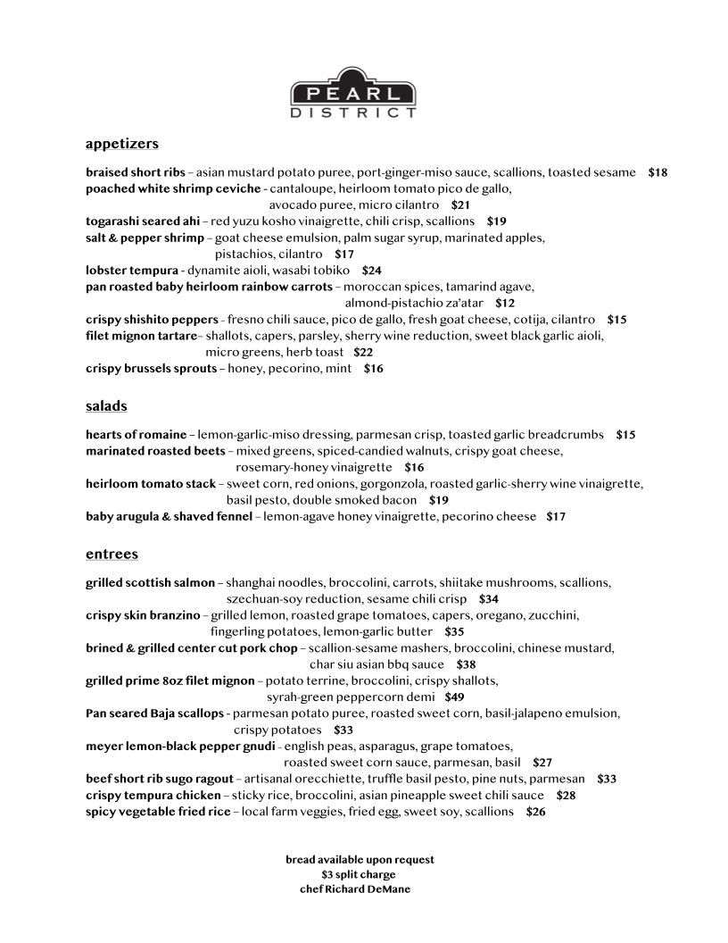 Menu Pearl District Restaurant-1