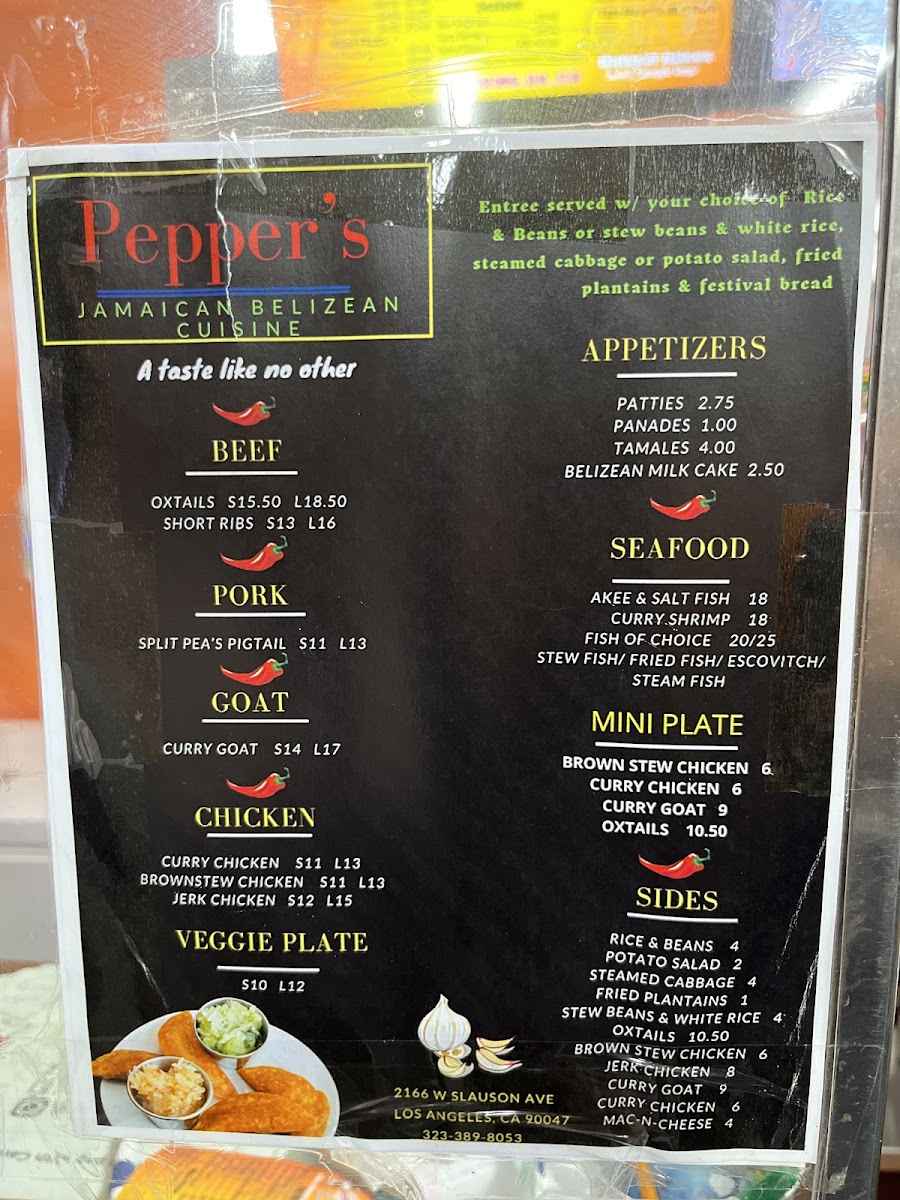 Menu Pepper's Jamaican Belizean Cuisine-1