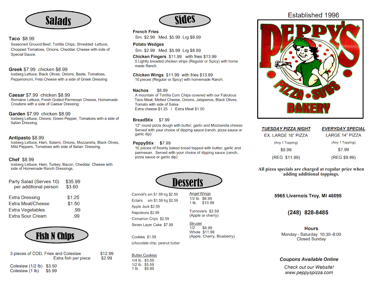 Menu Peppy's Pizza And Pasties-1