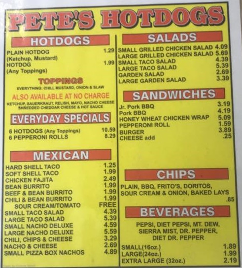Menu Pete's Hotdogs-2