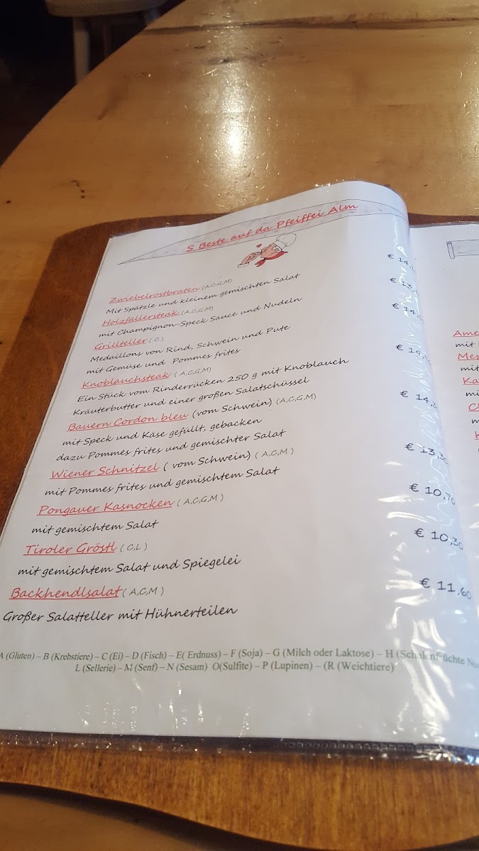 Menu Pfeiffei Alm, Skihütte Flachau-4