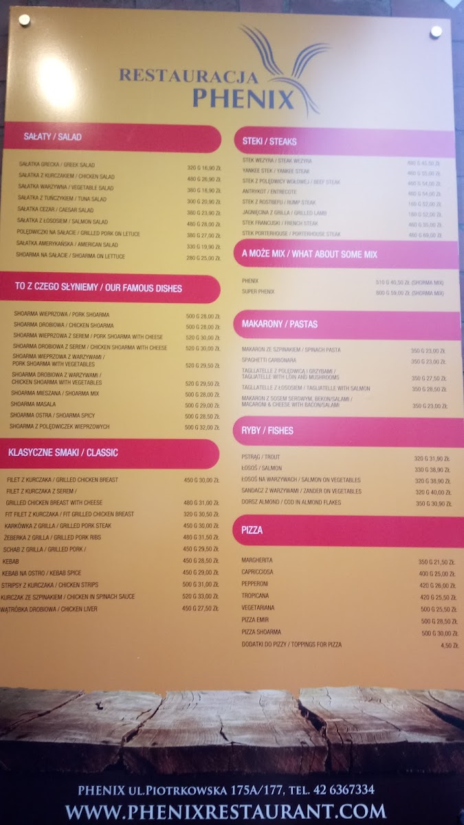 Menu Phenix-4