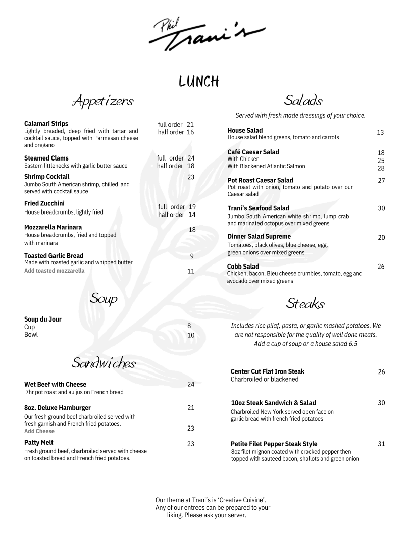 Menu Phil Trani's-2