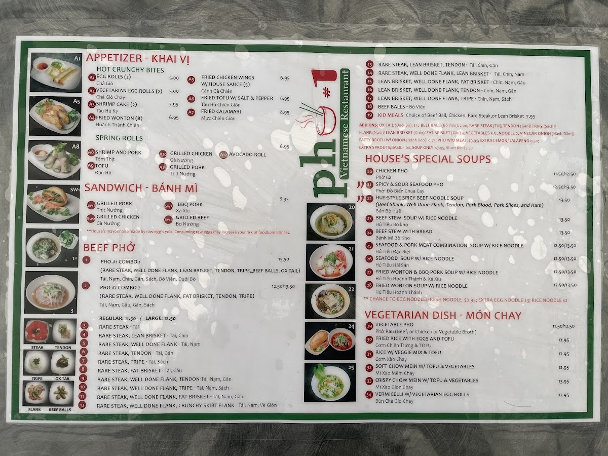 Menu Phở #1-8