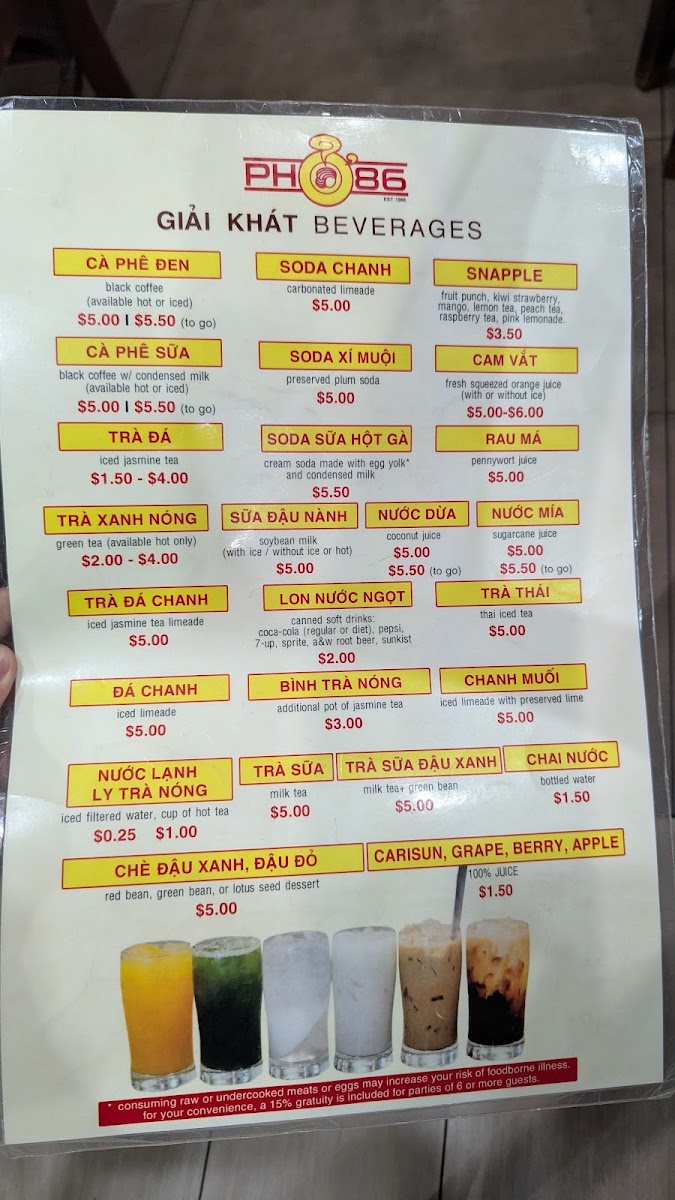 Menu Phở 86 Restaurant-1