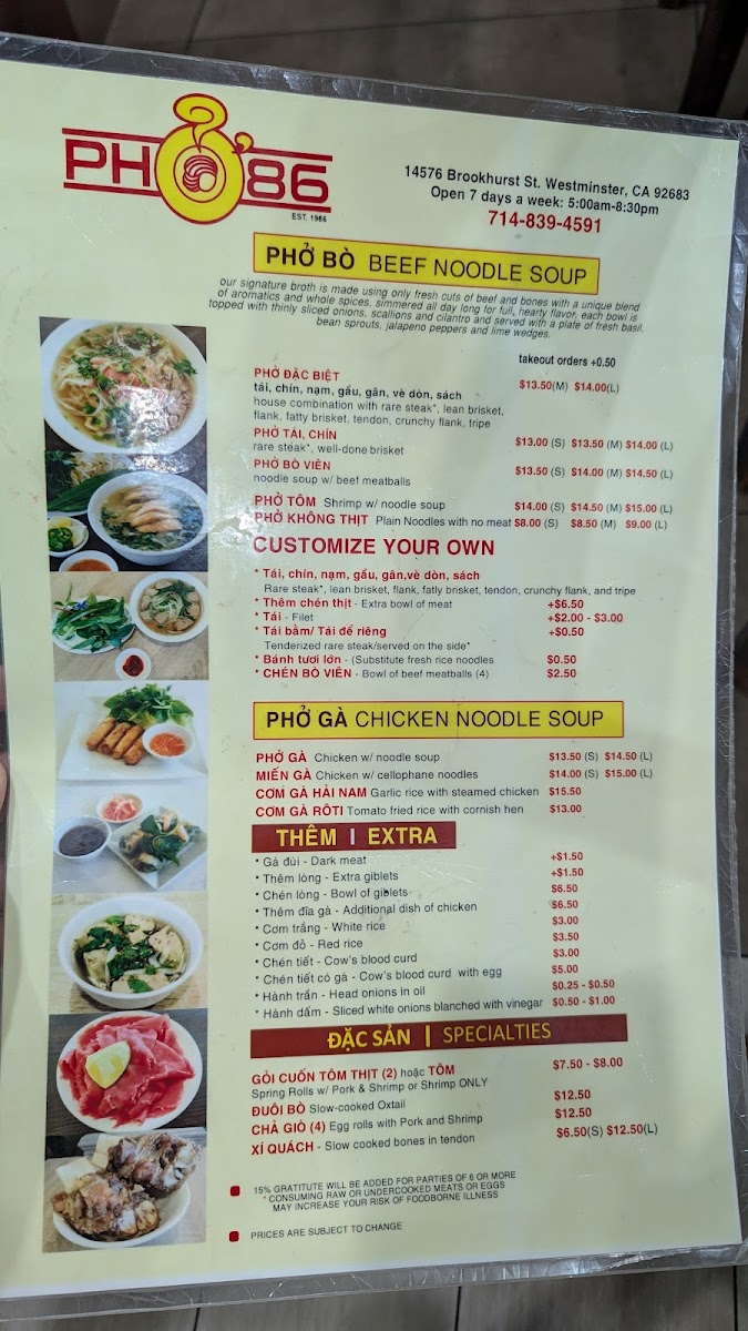Menu Phở 86 Restaurant-4