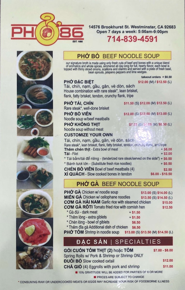 Menu Phở 86 Restaurant-6