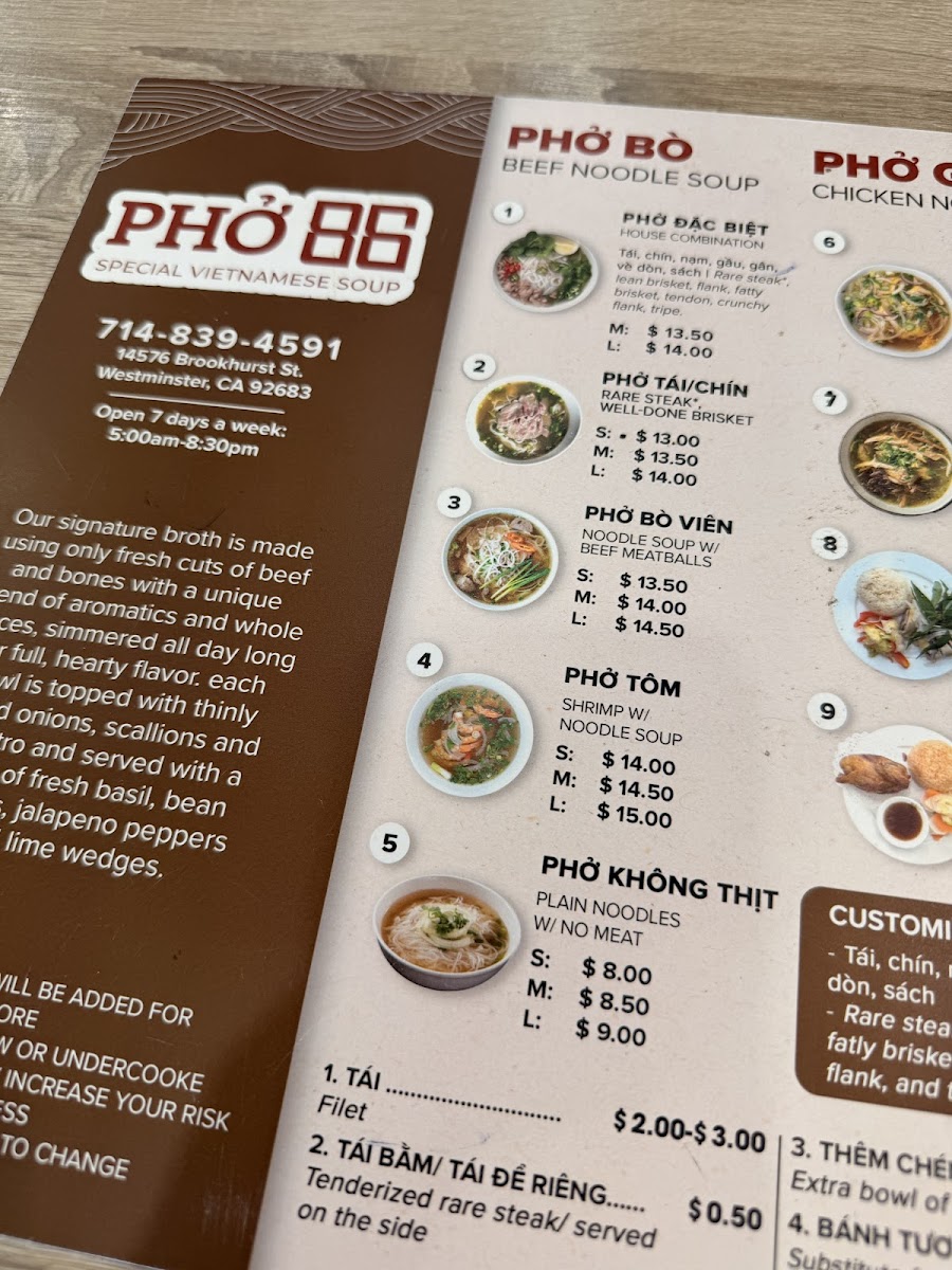 Menu Phở 86 Restaurant-7