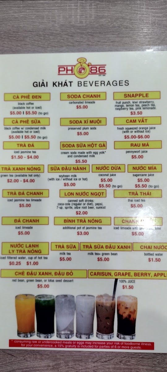 Menu Phở 86 Restaurant-8