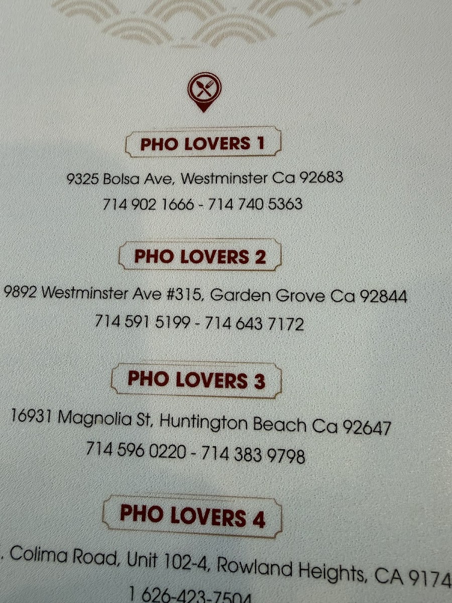 Menu Pho Lovers 1-8