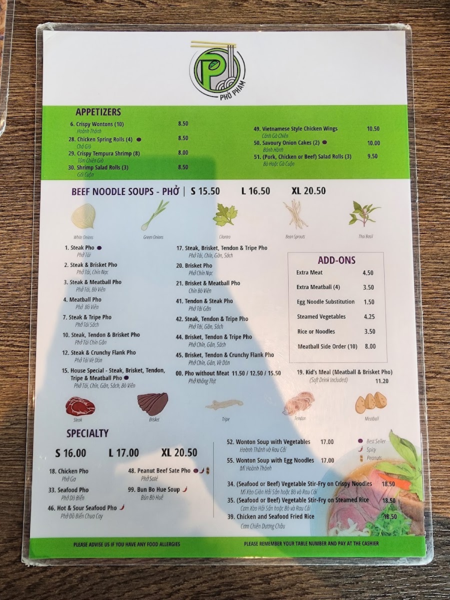 Menu Pho Pham University District-7