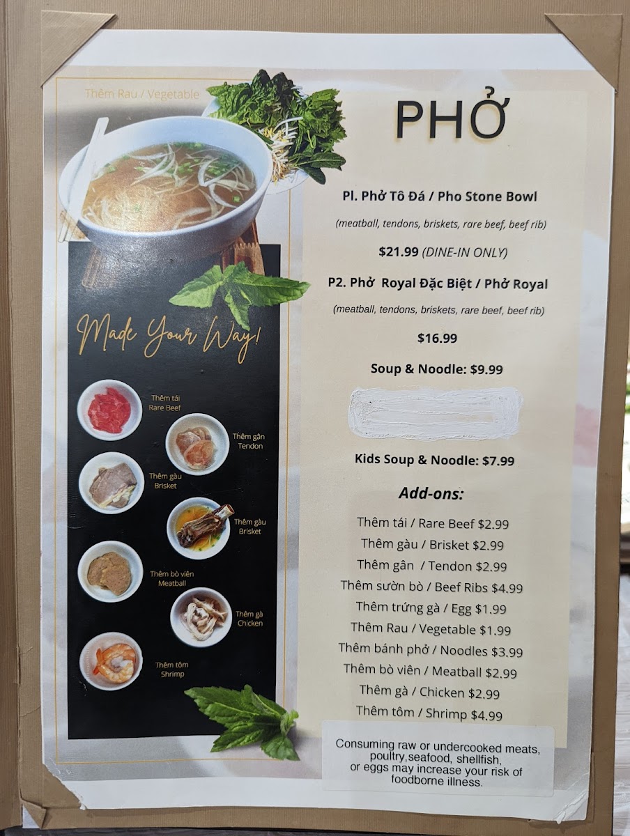 Menu Pho Royal Vietnamese Restaurant/ Tk Grill & Hot Pot-6