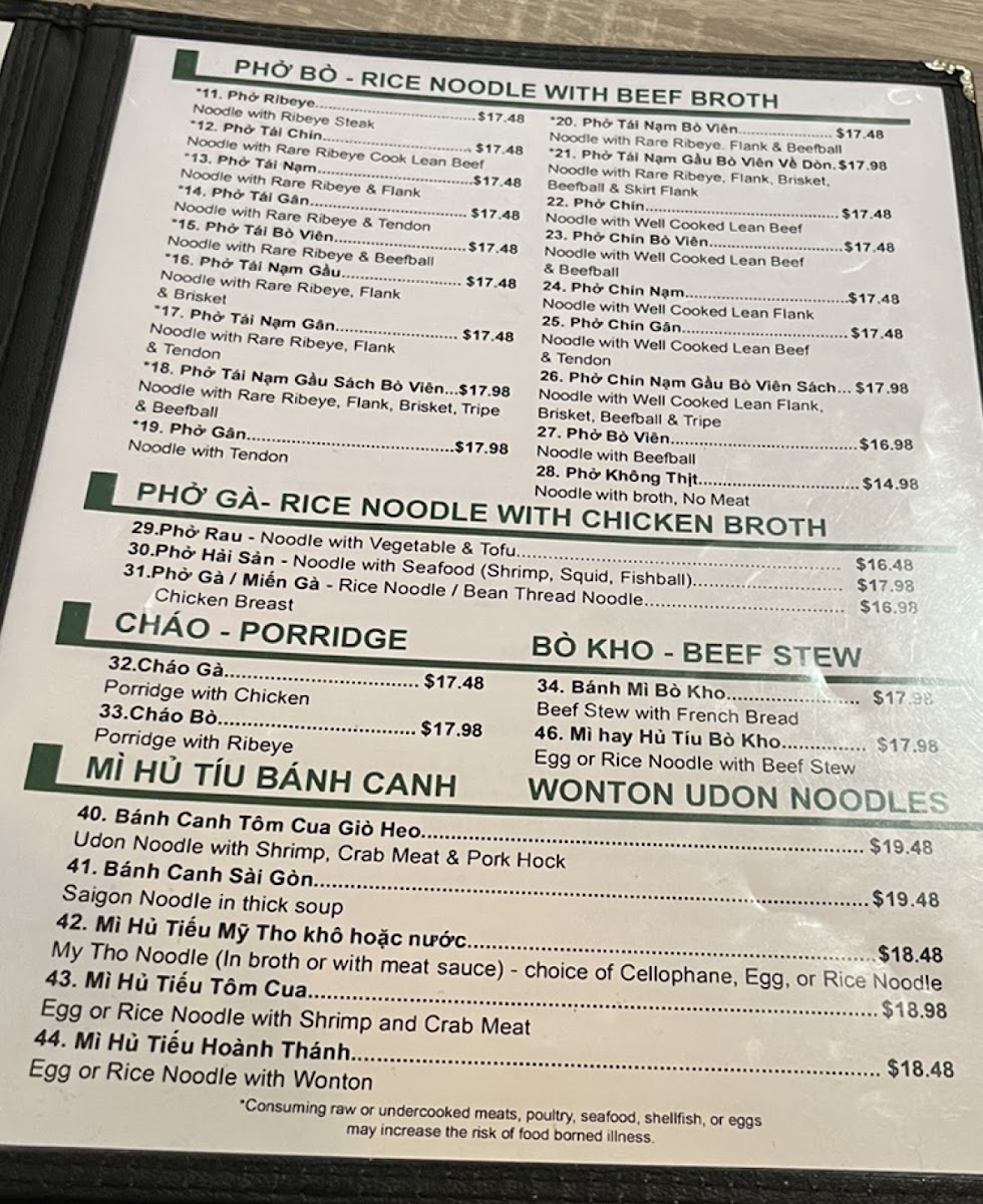 Menu Pho Saigon 8-1