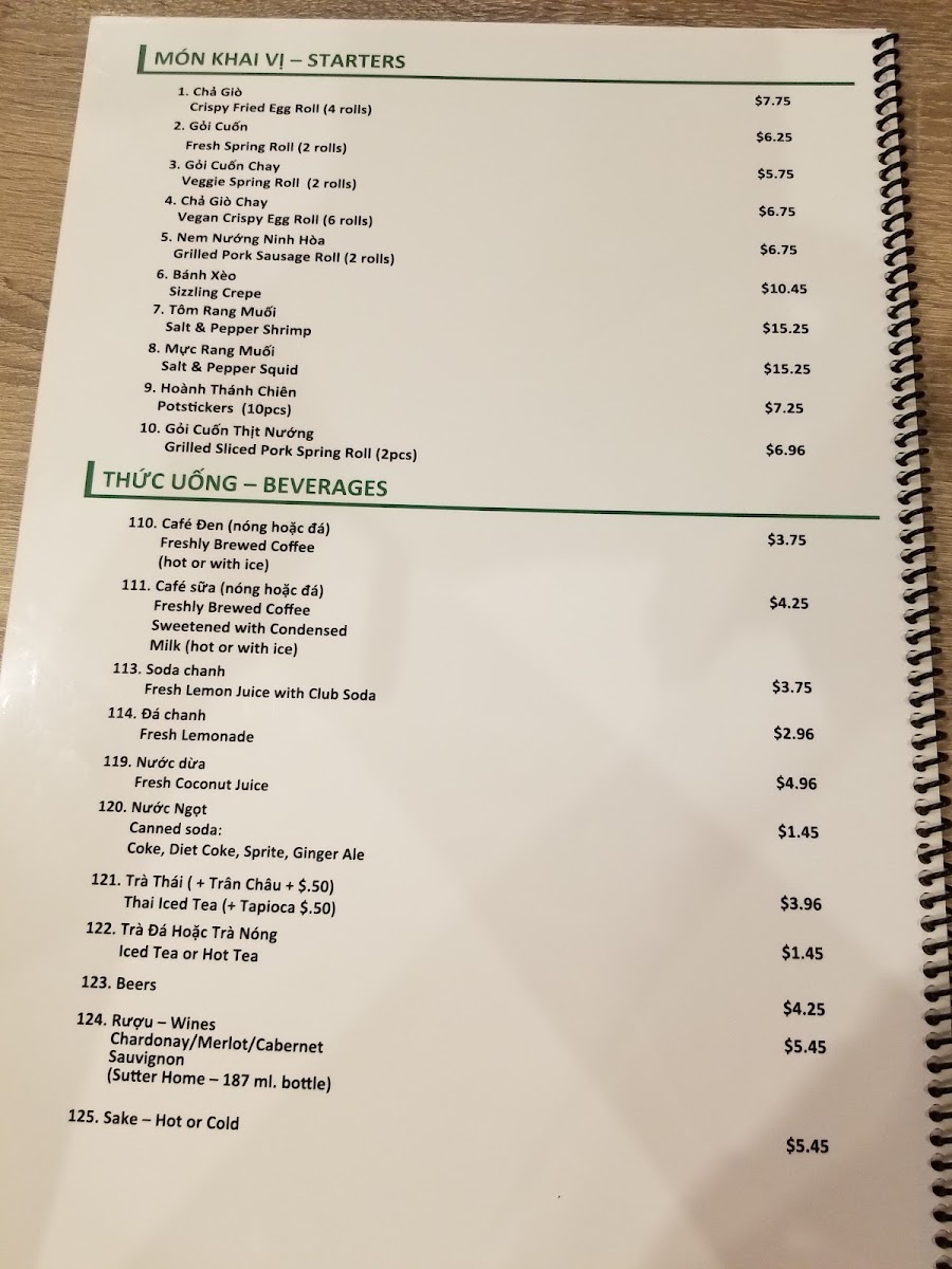 Menu Pho Saigon 8-10