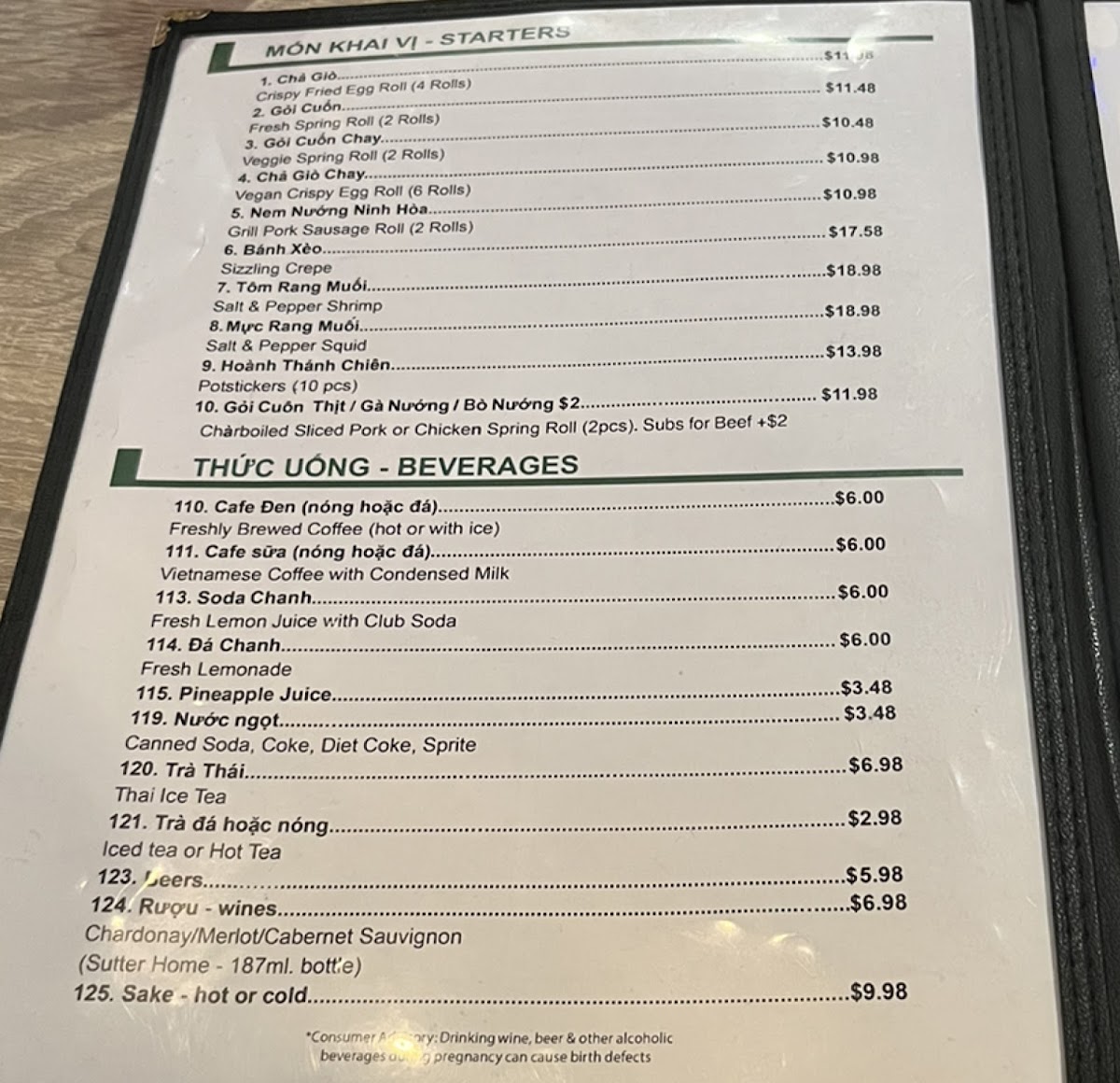 Menu Pho Saigon 8-2