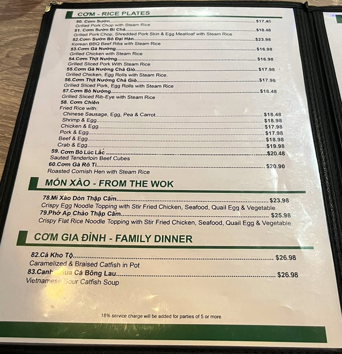 Menu Pho Saigon 8-3