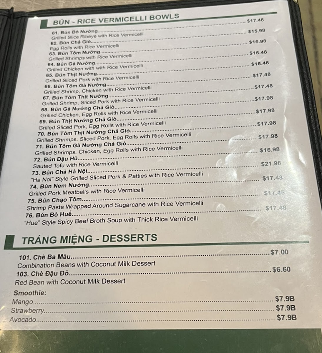 Menu Pho Saigon 8-4