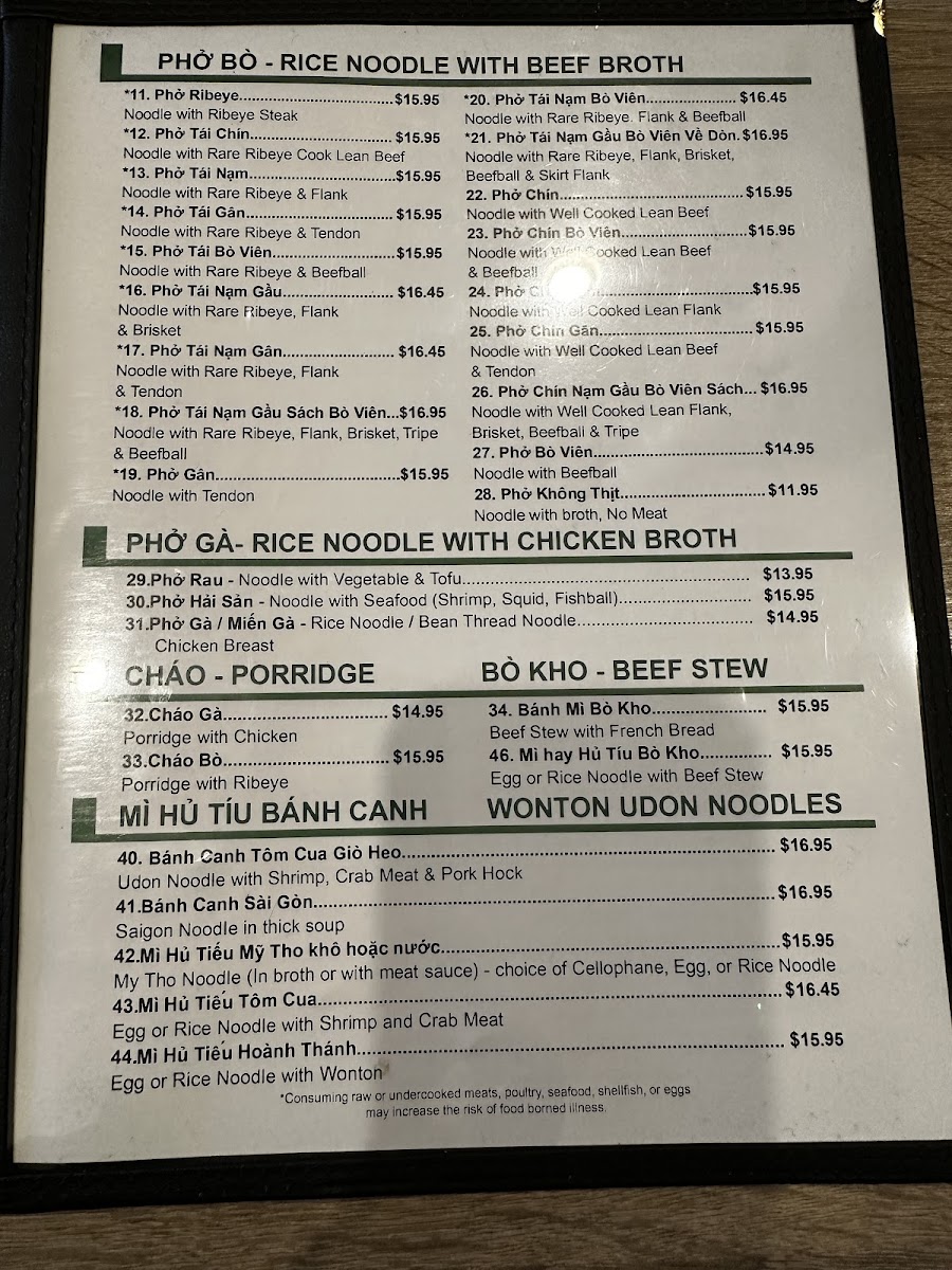 Menu Pho Saigon 8-5