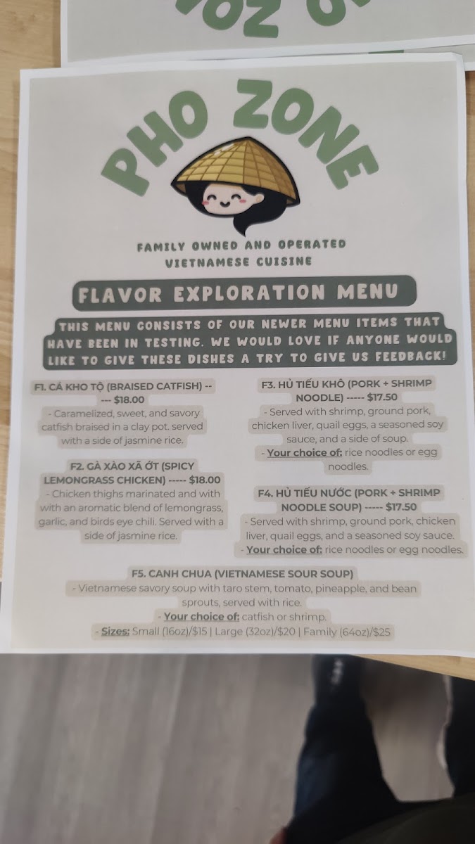 Menu Pho Zone-7