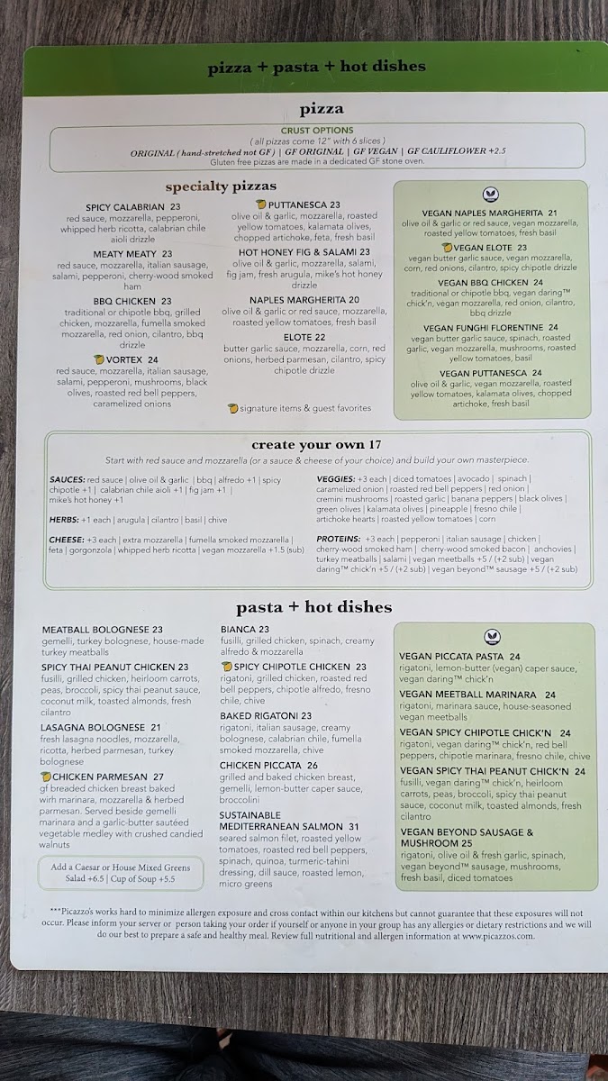 Menu Picazzo's Healthy Italian Kitchen Paradise Valley-1