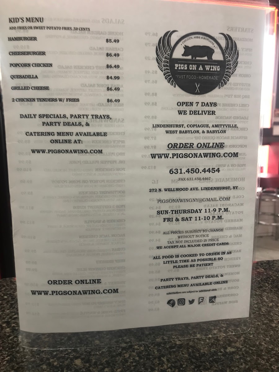 Menu Pigs On A Wing-8