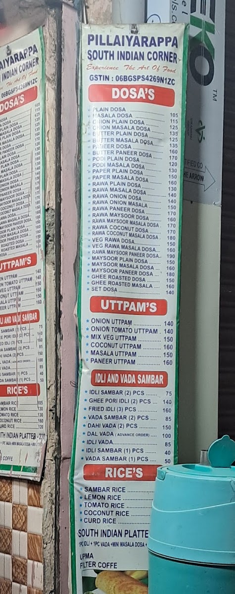 Menu Pillaiyrappa South Indian Corner-5