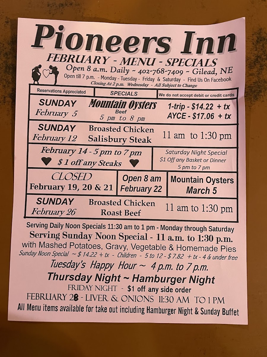 Menu Pioneers Inn Restaurant-1