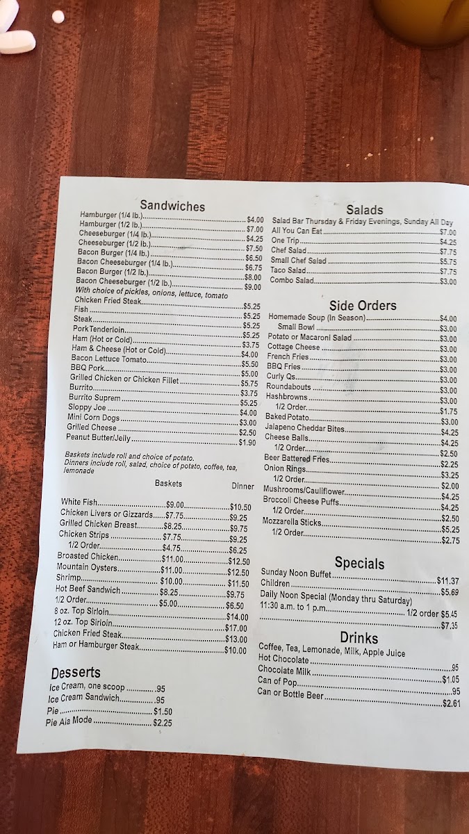 Menu Pioneers Inn Restaurant-2